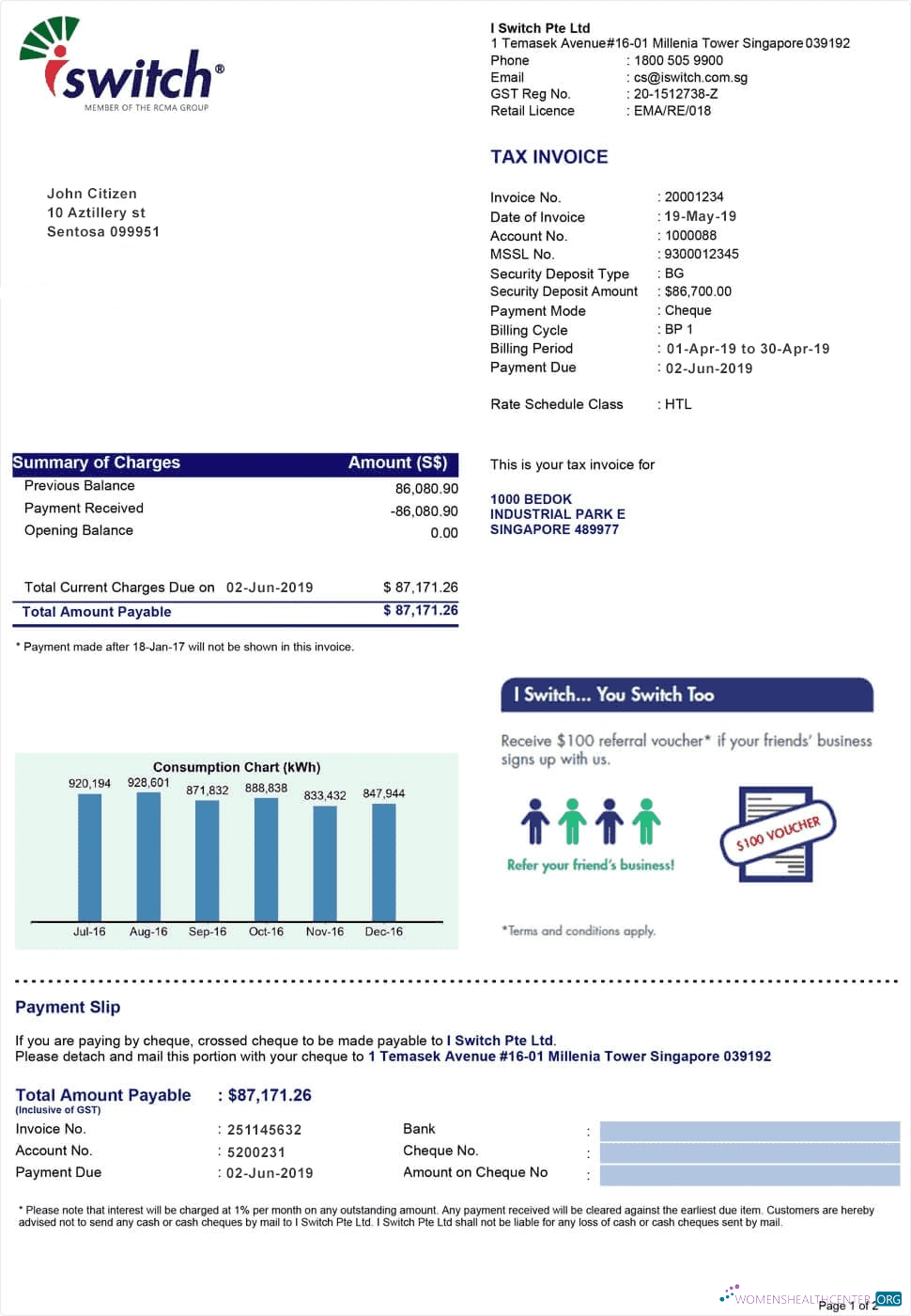 download Singapore Iswitch energy utility bill template, fully editable in PSD format photoshop template